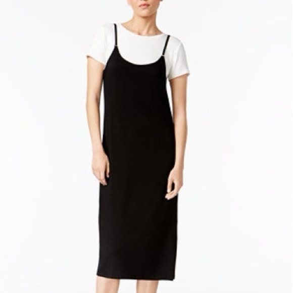 Calvin Klein Dresses & Skirts - Calvin Klein Black Knit Slip Midi Dress Scoop Neck Stretch Rayon